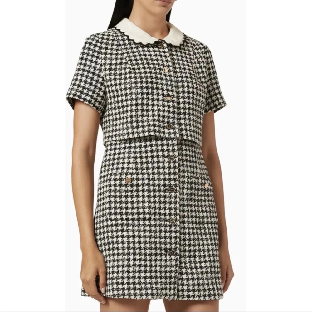 Sandro Faustina Black and White Checkered Plaid Houndstooth Dress NWT